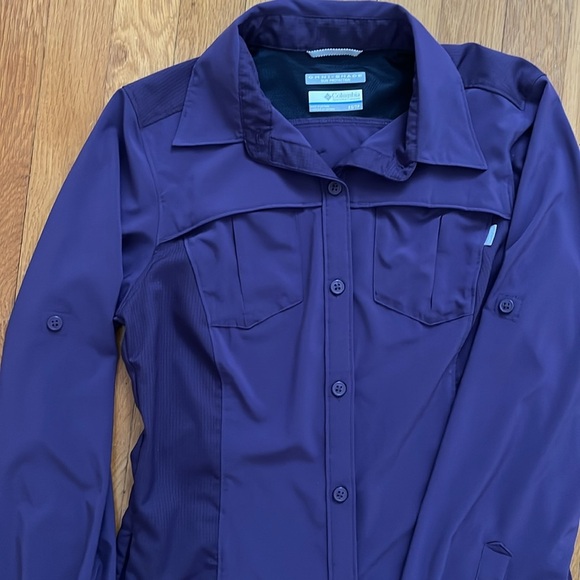 Columbia XS Omni-Shade Sun Protection Sunshirt Deep Purple Button Down Top - Picture 9 of 15